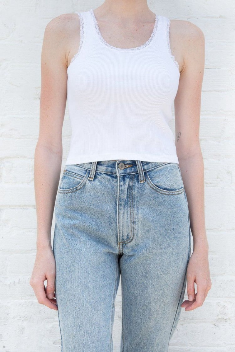 Debardeur Brandy Melville Ronnie Rib Dentelle Blanche | DUT-19244063